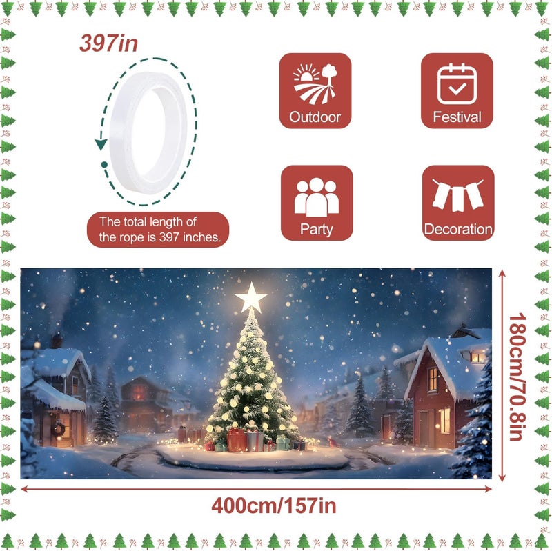 ANNA QUEEN Christmas Garage Door Banner 6x13FT, Night Village Christmas Tree Scene, Large Holiday Garage Door Cover for Outdoor Xmas Decorations, Winter Wonderland House Front & Driveway Decor - Image 4